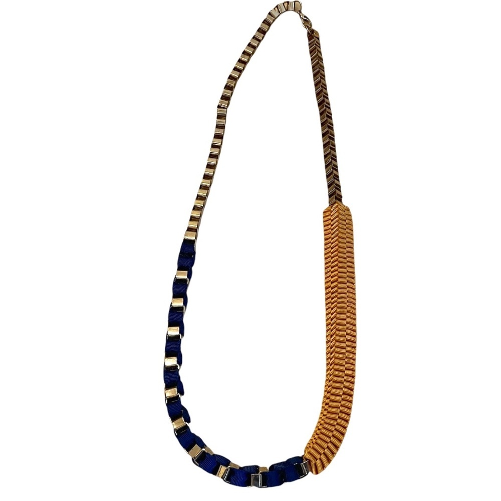 Handmade‎ Vintage  Ribbon Square Weave Necklace Silver & Blue